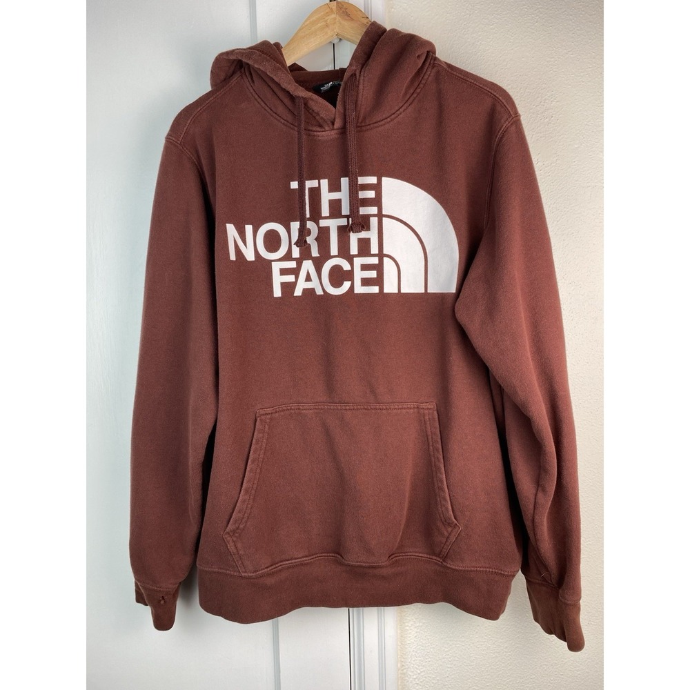 The North Face L Chocolate Brown Large Logo Hoodie Pullover Sweatshirt